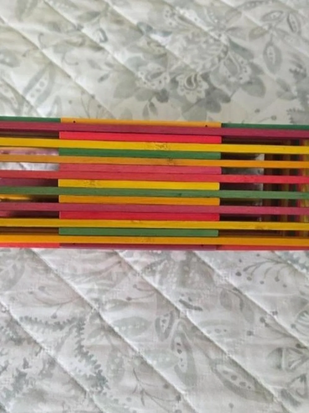 Colorful Wooden Slatted Storage Box - Pink, Green & Yellow